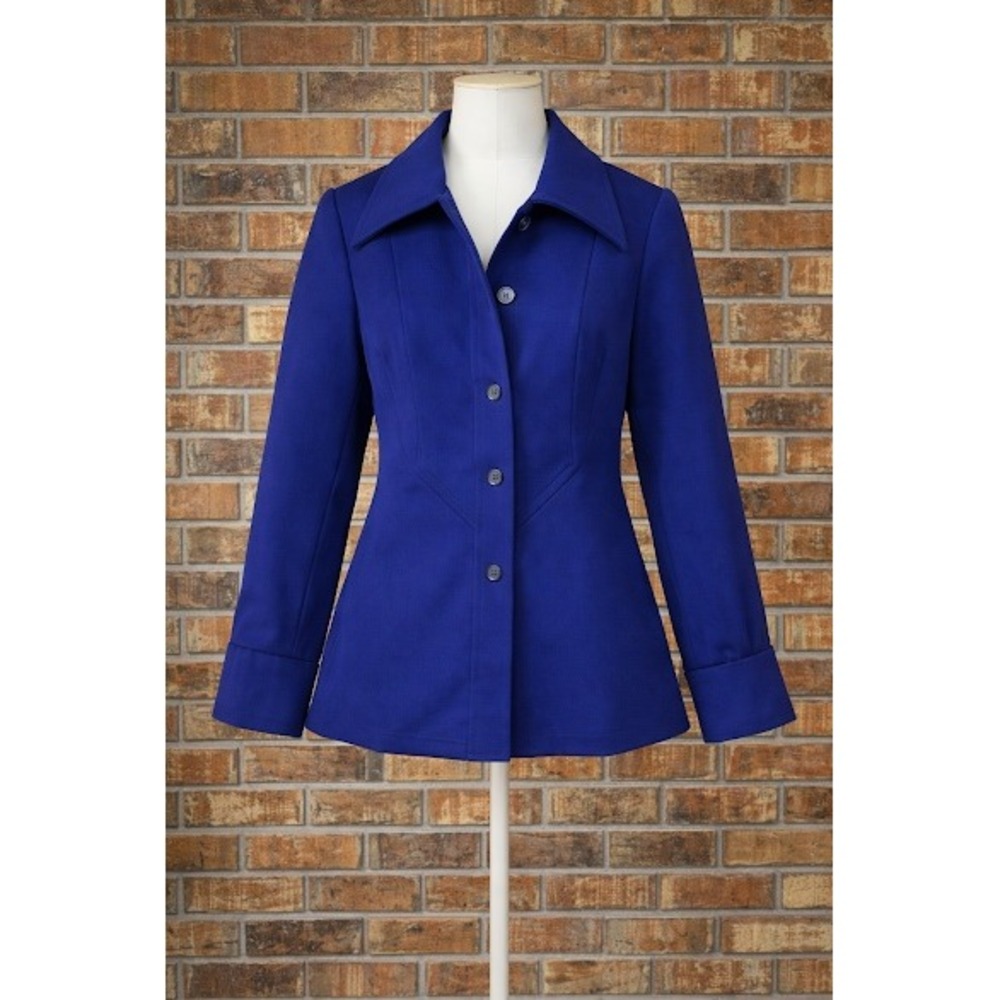 Vintage 70s Royal Blue Pointed Collar Tailored Blazer Jacket Retro Disco Mod